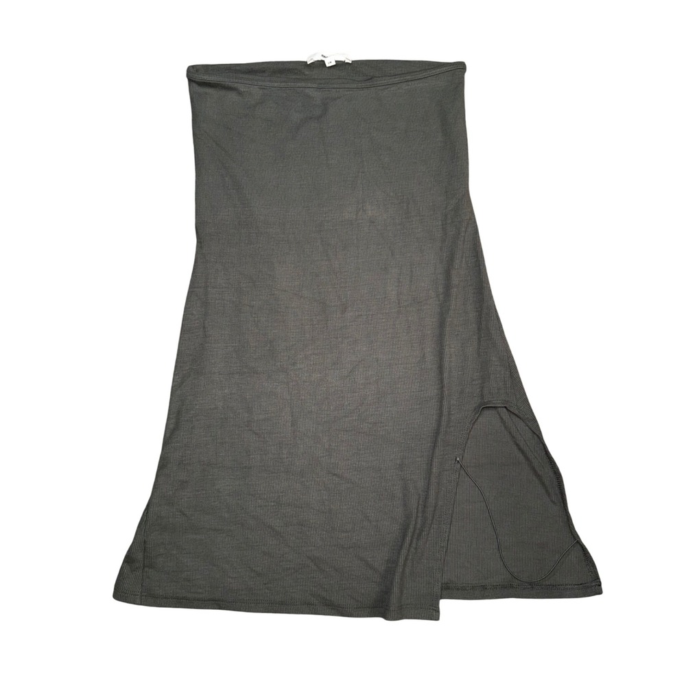 Joah Brown Ribbed Tube Dress Women S/M Olive Green Good Side Slit Midi Strapless